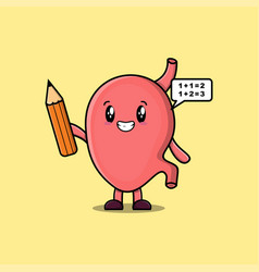 Stomach Cute Cartoon Clever Student With Pencil