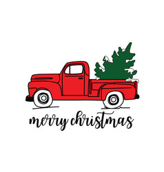 Merry Christmas With Red Truck And Tree