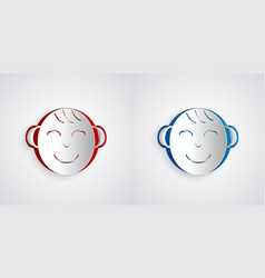 Paper Cut Happy Little Boy Head Icon Isolated