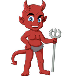 Cute Red Devil Cartoon On White Background