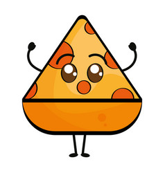 Isolated Cute Slice Of Pizza Cartoon Character