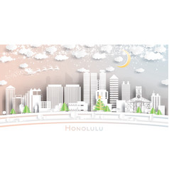 Honolulu Hawaii City Skyline In Paper Cut Style