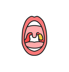 Open Mouth With Pharyngitis Line Color Icon Sign