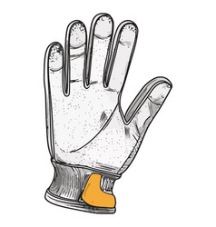 Protective Glove Pointing To Creative Hand Sketch