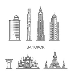 Thailand Bangkok Line Travel Skyline Set