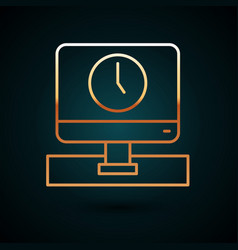 Gold Line Computer Monitor Time Icon Isolated