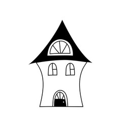 Hand Drawn House With Black Roof In Doodle Style