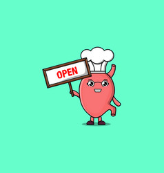 Cute Cartoon Stomach Holding Open Sign Board