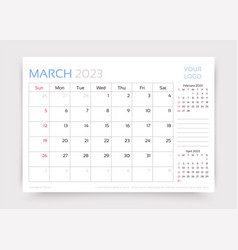 March 2023 Year Calendar Desk Monthly Planner