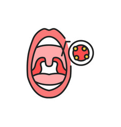 Open Mouth With Tonsillitis Line Color Icon Sign