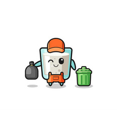 Mascot Of Cute Milk As Garbage Collector