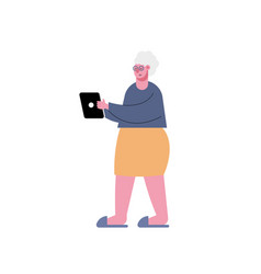 Old Woman Using Tablet Technology Character