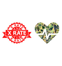 Textured X Rate Stamp And Heart Pulse Polygonal