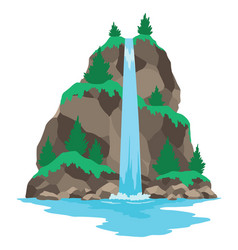 Cartoon River Waterfall Landscape With Mountains