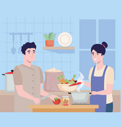 Couple Cooking With Vegetables