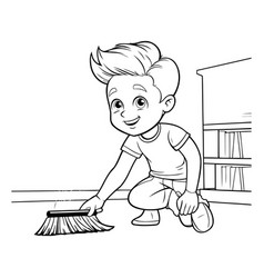 Cute Little Boy Cleaning The House Black