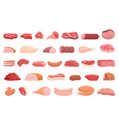 Meat Shop Icons Set Cartoon Food Protein