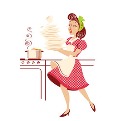 Funny Pin Up Woman Cooks Clumsy Attractive Woman