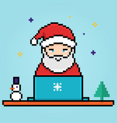 Pixel Santa Working On Laptop