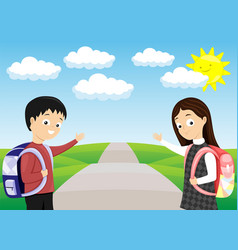 Schoolchildren Walking On Road