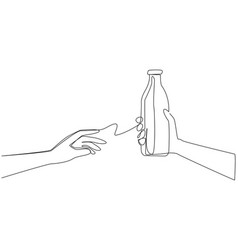 Single Continuous Line Drawing Hand Giving Bottle