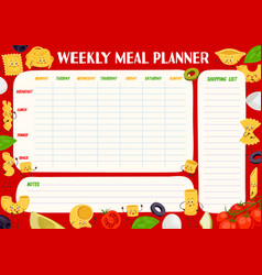 Weekly Meal Planner Schedule Pasta Characters