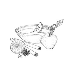 Hand Drawn Sketch Of Wassail Or Traditional Drink