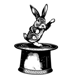 Rabbit Jumping Out Of A Top Hat Hand Drawn Sketch