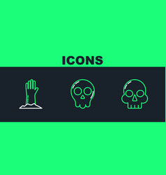 Set Line Skull Zombie Hand And Icon