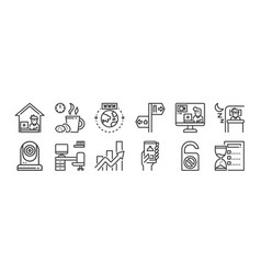 12 Set Linear Work From Home Icons Thin