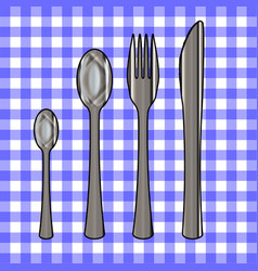 Blue Gingham Material With Eating Utensils