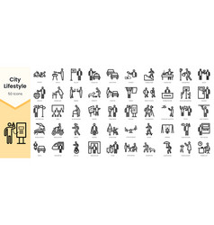 Set Of City Lifestyle Icons Simple Line Art Style