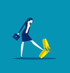 A Businesswoman Kicking Coin Worthless Coins