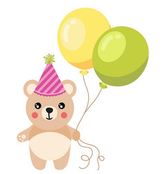 Happy Birthday Cute Teddy Bear Holding Balloons