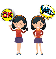 Two Girls Saying Ok And Yes