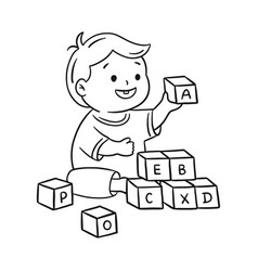 Child Playing With Building Blocks Kindergarten