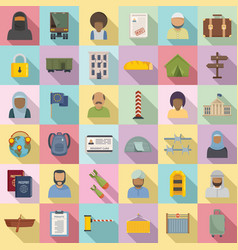 Illegal Immigrants Icons Set Flat Style