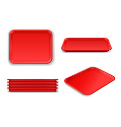 Red Plastic Tray For Lunch Food Realistic Mockup