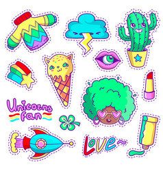 Cool Stickers Set In 80s-90s Pop Art Style Neon