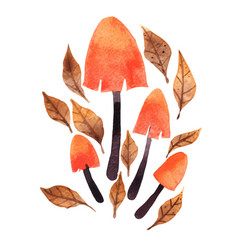 Orange Poison Mushroom With Fern Watercolor