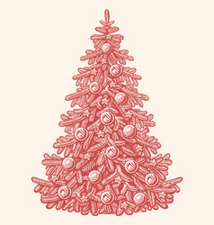 Fir Tree Decorated With Lights And Balls In Retro