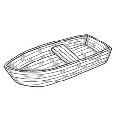 Fishing Wooden Boat Isolated Doodle Hand Drawn