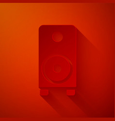 Paper Cut Stereo Speaker Icon Isolated On Red