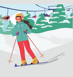 Teen Girl Skiing Wearing Warm Sportive Costume And