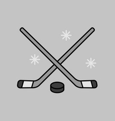 Ice Hockey Sticks And Puck Isolated Grayscale