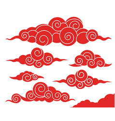 Set Of Red Chinese Style Cloud Silhouettes