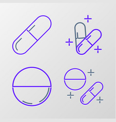 Set Line Medicine Pill Or Tablet And Icon