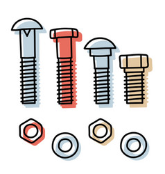 Bolt Nut Washer And Screw Set Color Doodle