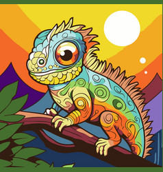 Cute Cartoon Chameleon On The Tree