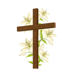 Silhouette Of Wooden Cross With Lilies Happy